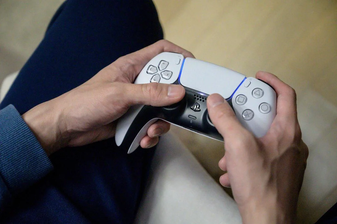 A wireframe view of the controller highlighting its ergonomic shape